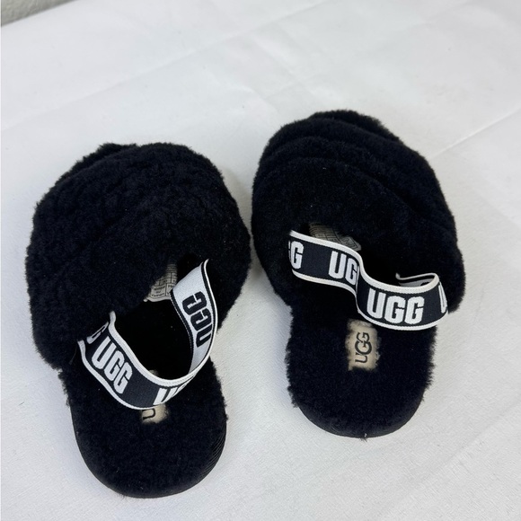 UGG Kids Black Fluff Yeah Slide Fuzzy Slippers‎ Size 12 - Picture 5 of 10